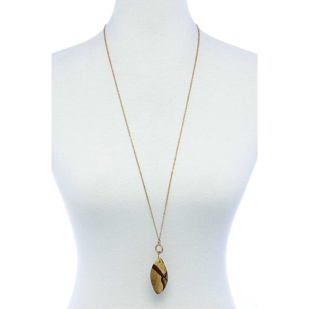 Fashion Oval Stone Pendant Long Necklace